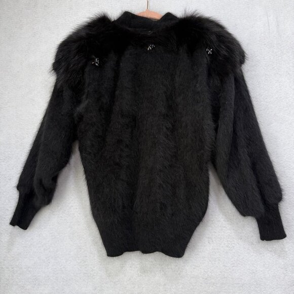 Vintage Christine Phillipe Sweater Womens Medium Angora Faux Fur Beaded 90s - Picture 10 of 11